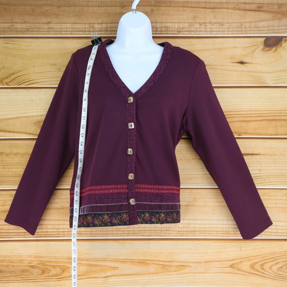 Coldwater Creek Blazer Jacket Womens Size PM Maroon Poly Blend‎ Shoulder Pads